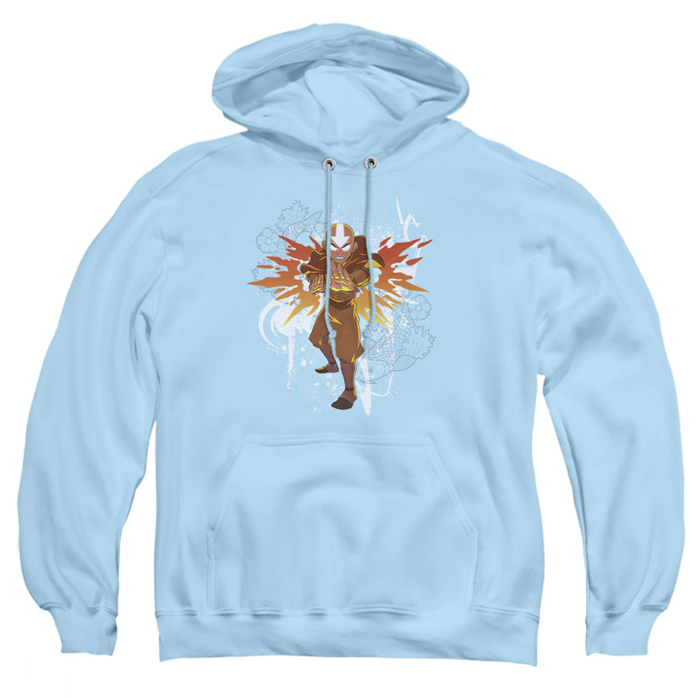 AN OFFCIALLY LICENSED AVATAR THE LAST AIRBENDER FLOWER AND FISH AANG ADULT UNISEX PULLOVER HOODIE LIGHT BLUE