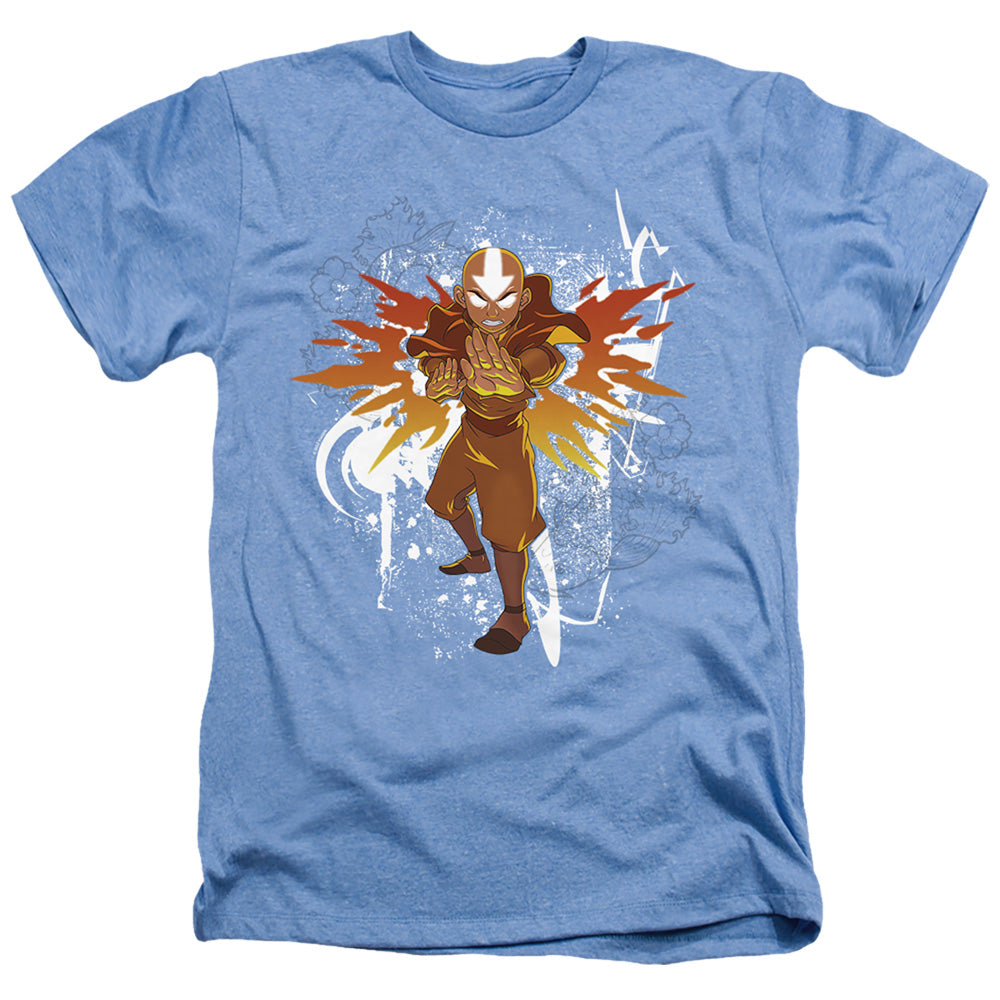 AN OFFCIALLY LICENSED AVATAR THE LAST AIRBENDER FLOWER AND FISH AANG MEN'S HEATHER T-SHIRT LIGHT BLUE