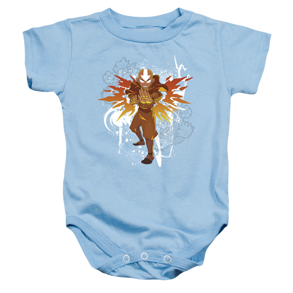 AN OFFCIALLY LICENSED AVATAR THE LAST AIRBENDER FLOWER AND FISH AANG BABY BODYSUIT LIGHT BLUE