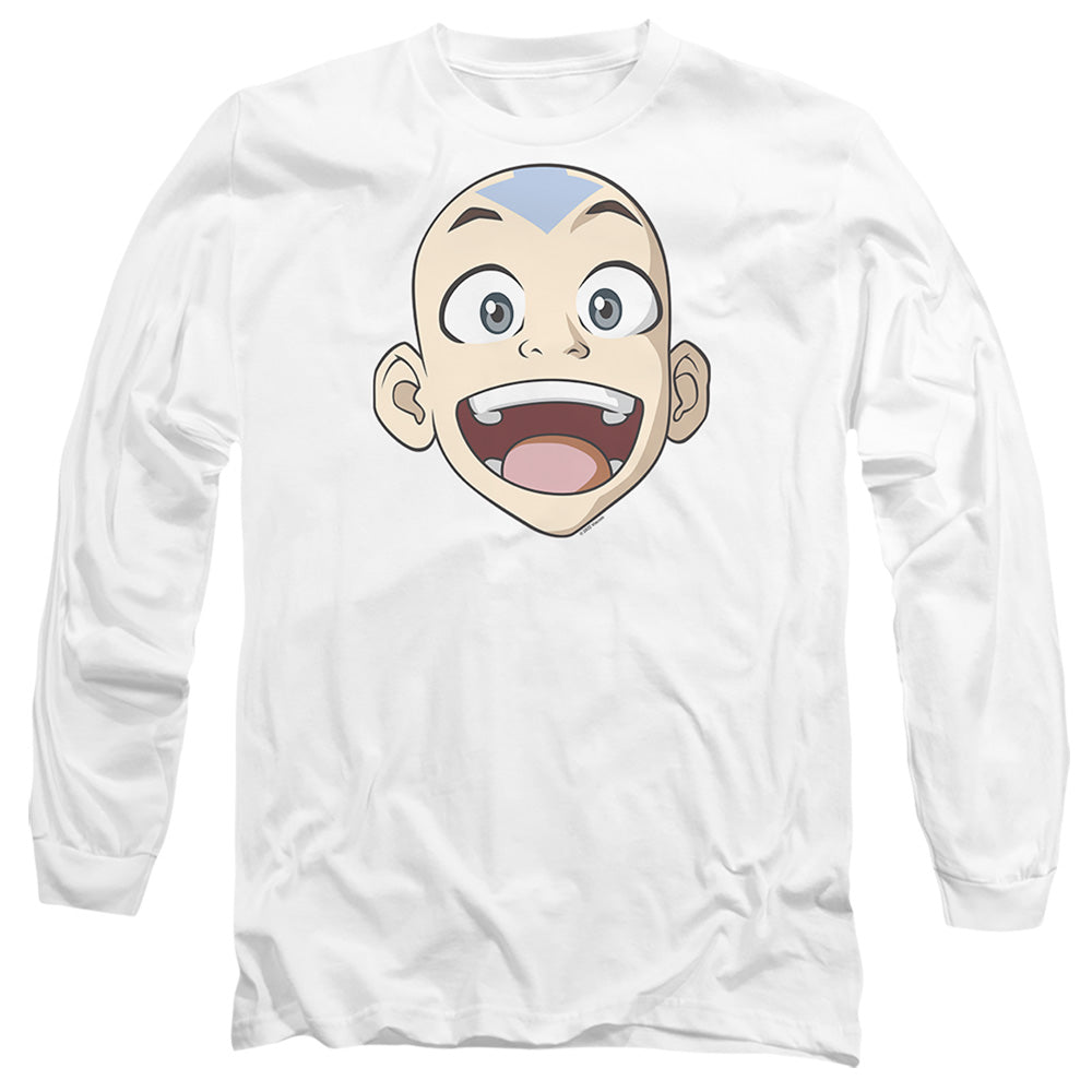 AN OFFCIALLY LICENSED AVATAR THE LAST AIRBENDER BIG AANG FACE MEN'S LONG SLEEVE T-SHIRT WHITE