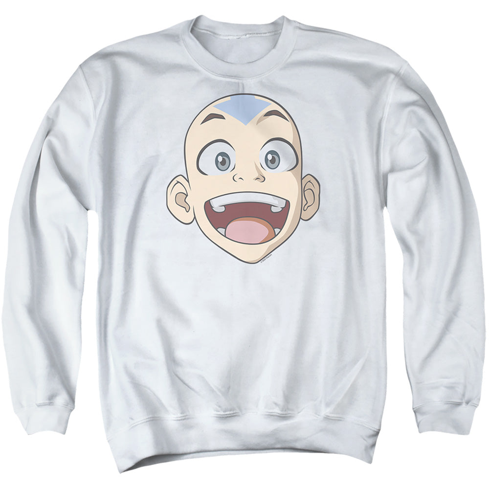 AN OFFCIALLY LICENSED AVATAR THE LAST AIRBENDER BIG AANG FACE ADULT UNISEX CREWNECK SWEATSHIRT WHITE