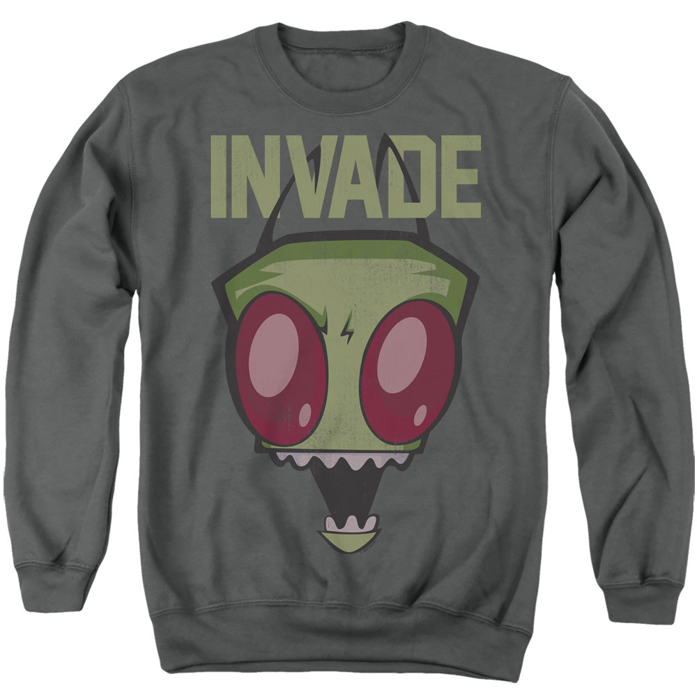 AN OFFCIALLY LICENSED INVADER ZIM INVADE ADULT UNISEX CREWNECK SWEATSHIRT CHARCOAL
