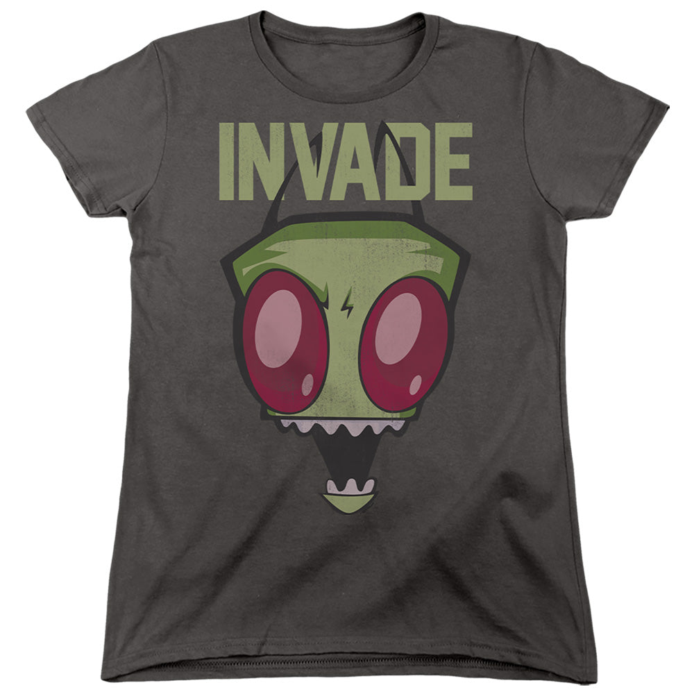 AN OFFCIALLY LICENSED INVADER ZIM INVADE WOMEN'S REGULAR FIT T-SHIRT CHARCOAL