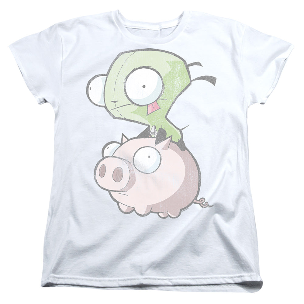 AN OFFCIALLY LICENSED INVADER ZIM GIR AND PIG WOMEN'S REGULAR FIT T-SHIRT WHITE