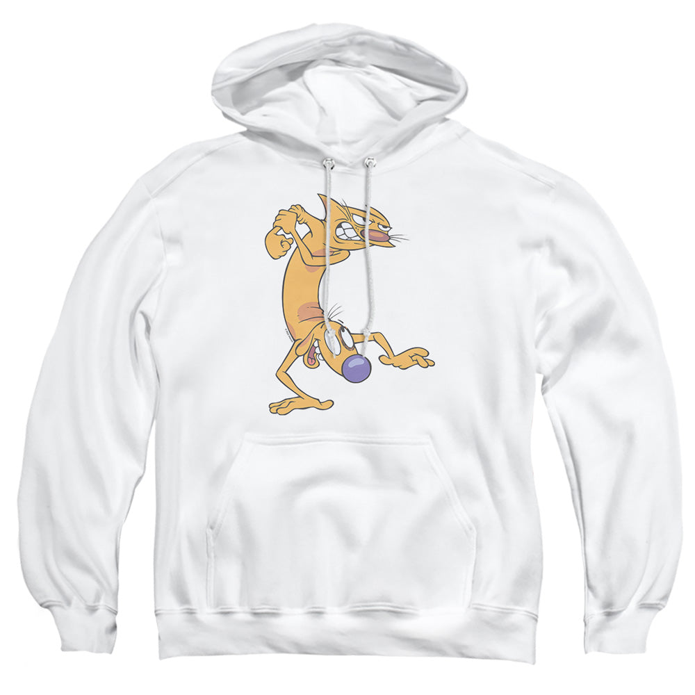 AN OFFCIALLY LICENSED CATDOG READY TO FIGHT ADULT UNISEX PULLOVER HOODIE WHITE