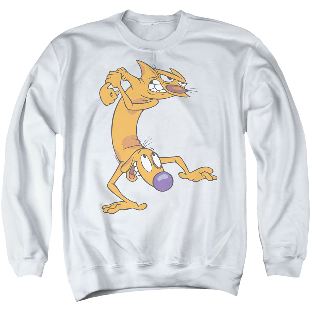AN OFFCIALLY LICENSED CATDOG READY TO FIGHT ADULT UNISEX CREWNECK SWEATSHIRT WHITE