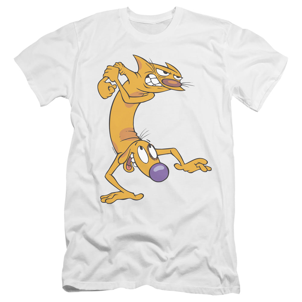 AN OFFCIALLY LICENSED CATDOG READY TO FIGHT MEN'S PREMIUM SLIM FIT T-SHIRT WHITE