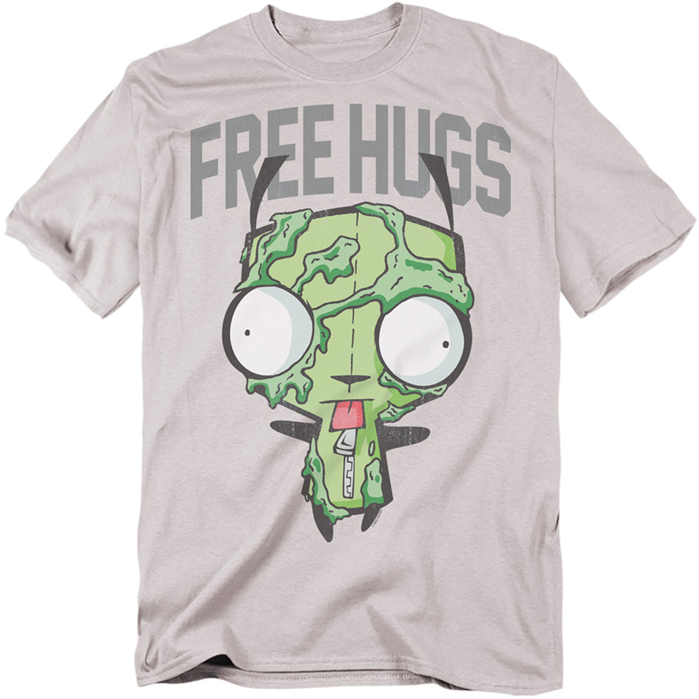 AN OFFCIALLY LICENSED INVADER ZIM FREE HUGS MEN'S REGULAR FIT T-SHIRT SILVER