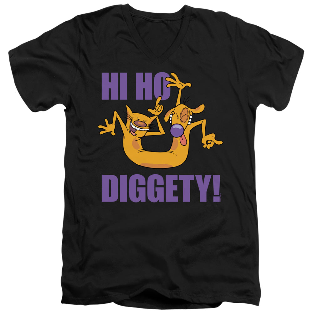 AN OFFCIALLY LICENSED CATDOG HI HO DIGGETY MEN'S V-NECK T-SHIRT BLACK