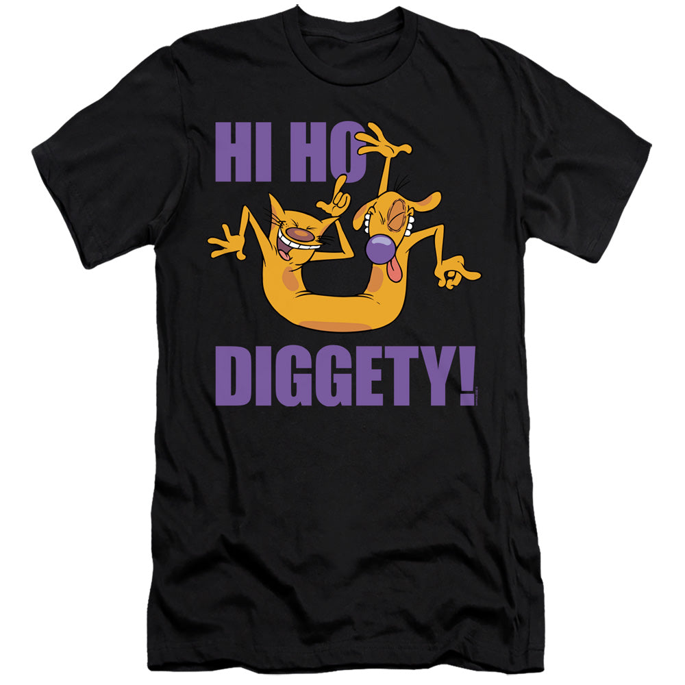 AN OFFCIALLY LICENSED CATDOG HI HO DIGGETY MEN'S PREMIUM SLIM FIT T-SHIRT BLACK