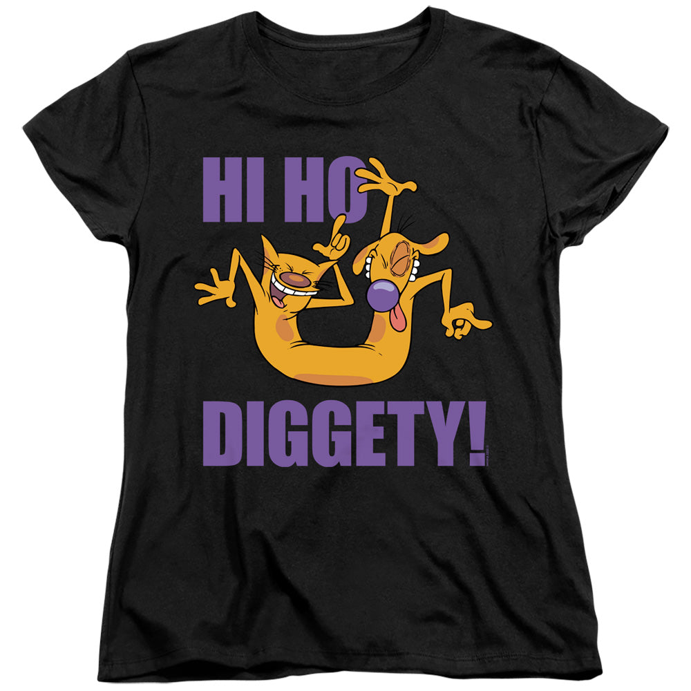 AN OFFCIALLY LICENSED CATDOG HI HO DIGGETY WOMEN'S REGULAR FIT T-SHIRT BLACK