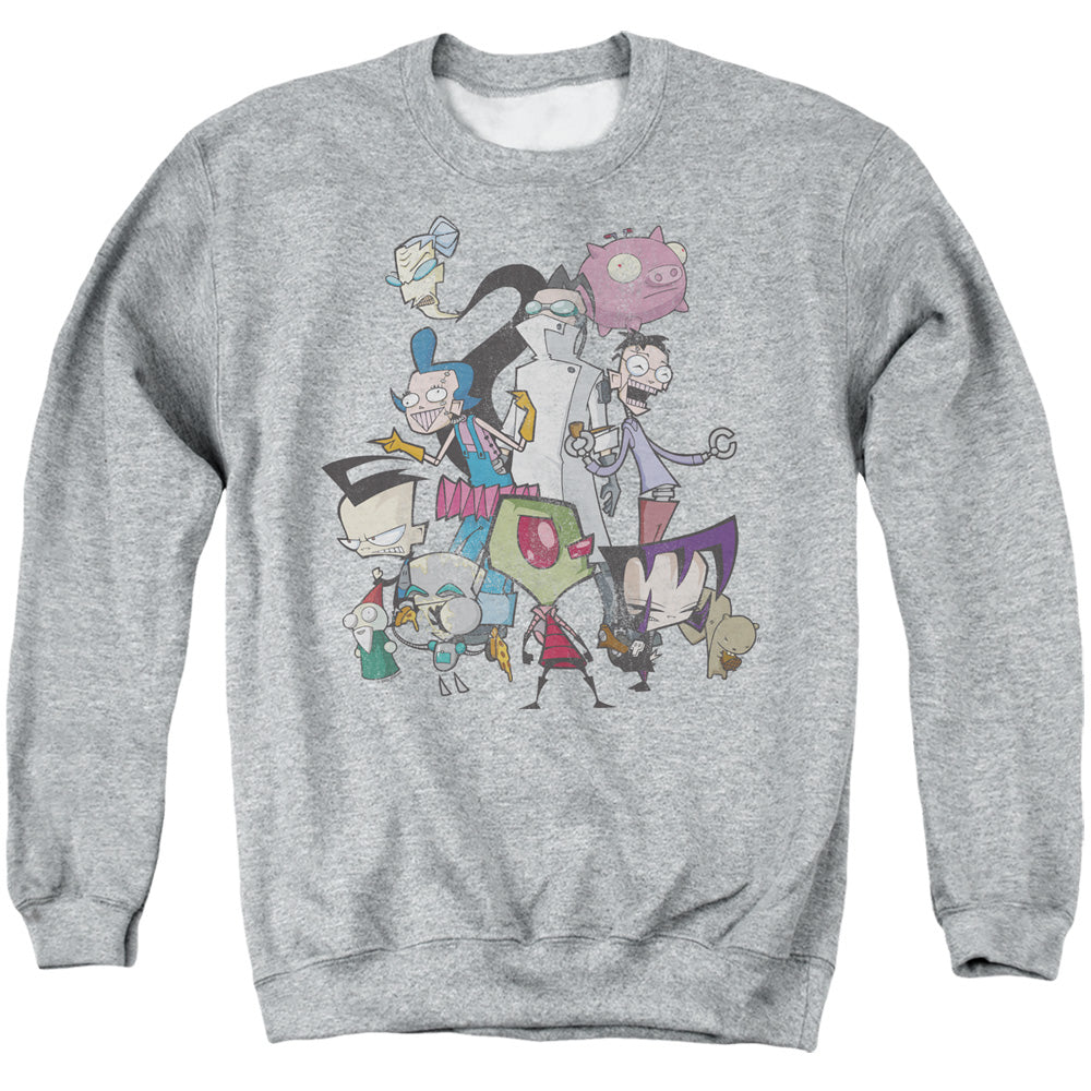 AN OFFCIALLY LICENSED INVADER ZIM GROUP SHOT ADULT UNISEX CREWNECK SWEATSHIRT ATHLETIC HEATHER
