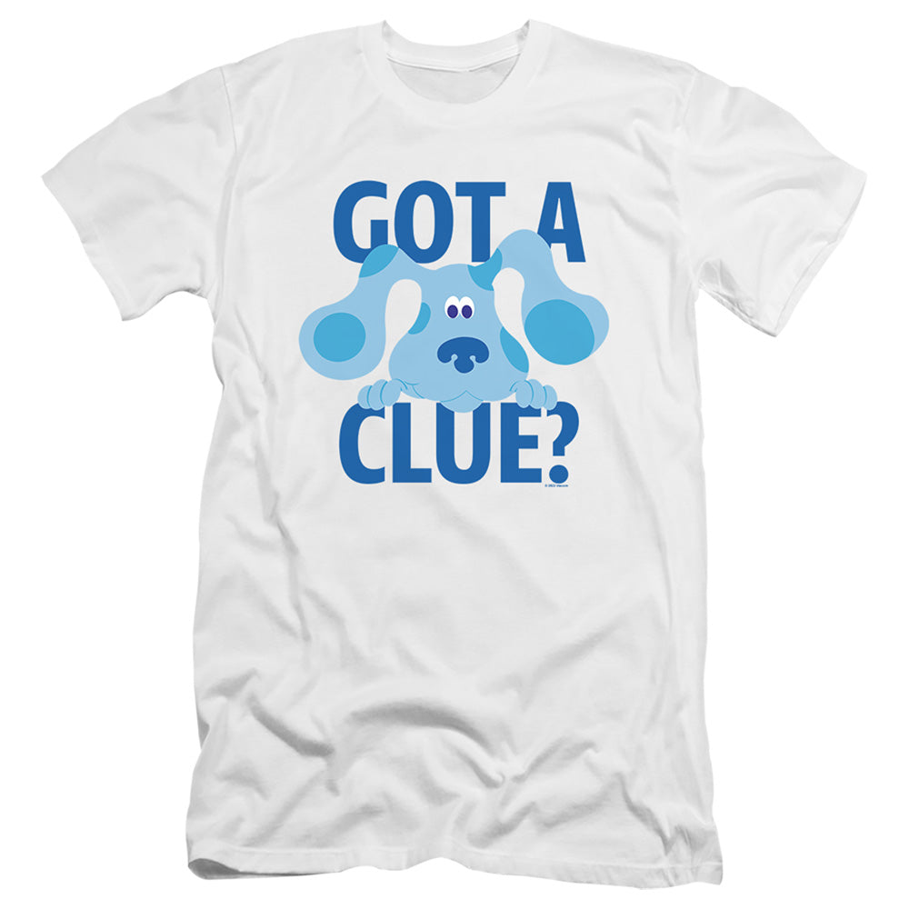 AN OFFCIALLY LICENSED BLUE'S CLUES CLASSIC GOT A CLUE MEN'S PREMIUM SLIM FIT T-SHIRT WHITE