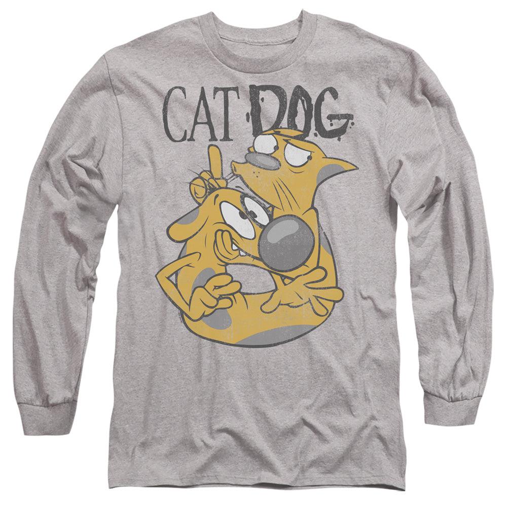 AN OFFCIALLY LICENSED CATDOG STUCK TOGETHER MEN'S LONG SLEEVE T-SHIRT ATHLETIC HEATHER
