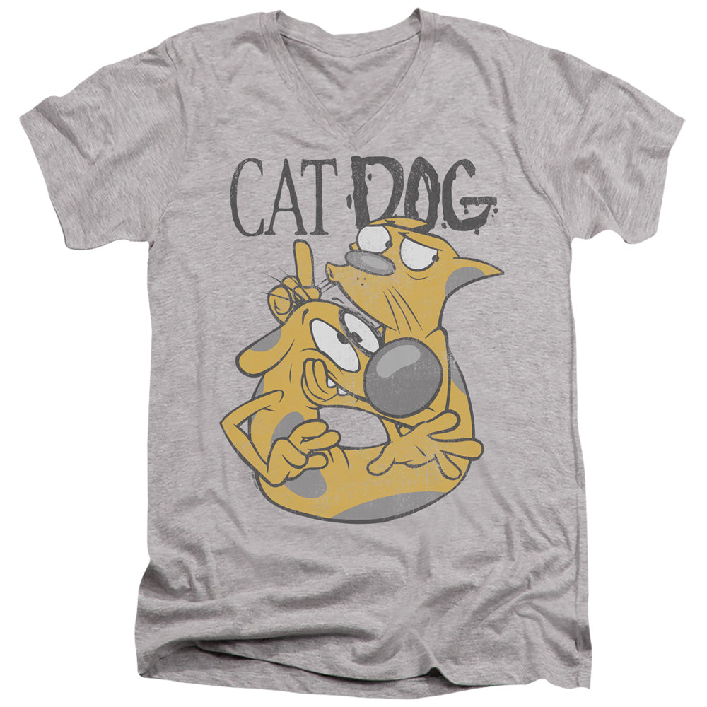 AN OFFCIALLY LICENSED CATDOG STUCK TOGETHER MEN'S V-NECK T-SHIRT ATHLETIC HEATHER