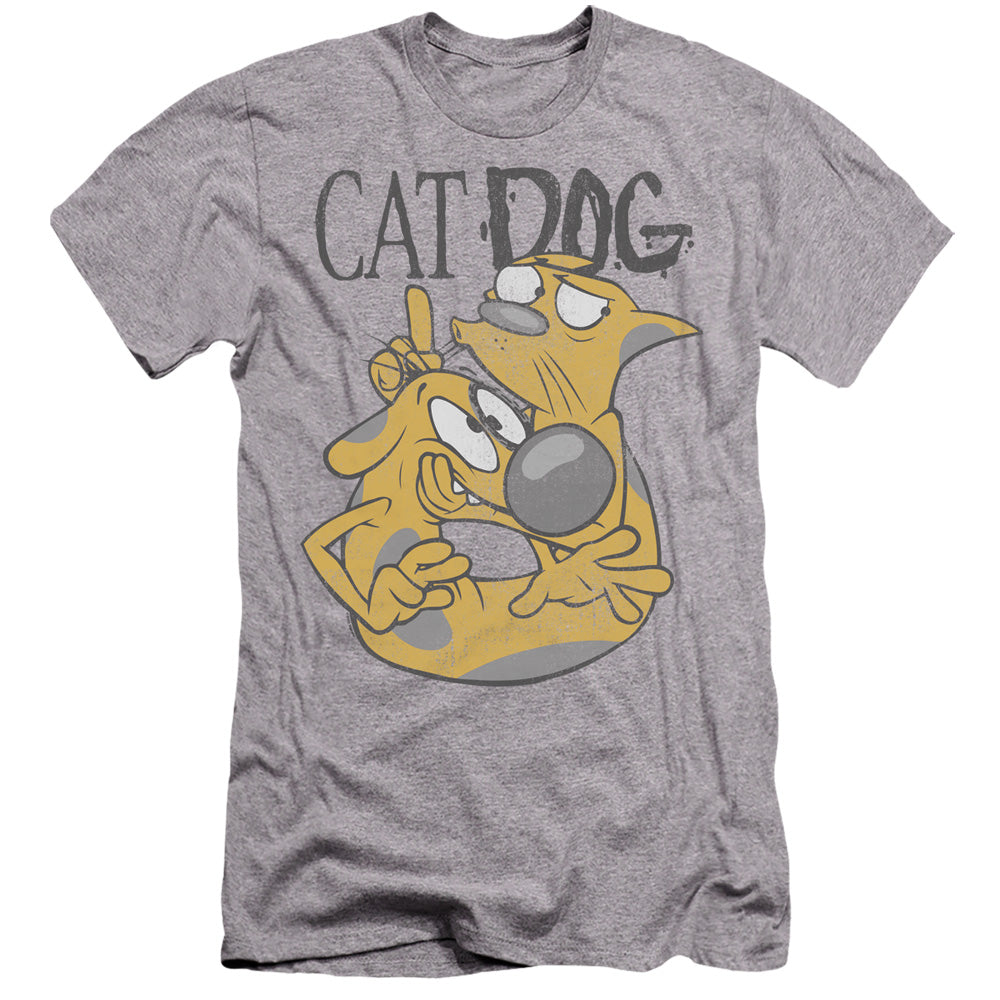 AN OFFCIALLY LICENSED CATDOG STUCK TOGETHER MEN'S PREMIUM SLIM FIT T-SHIRT ATHLETIC HEATHER