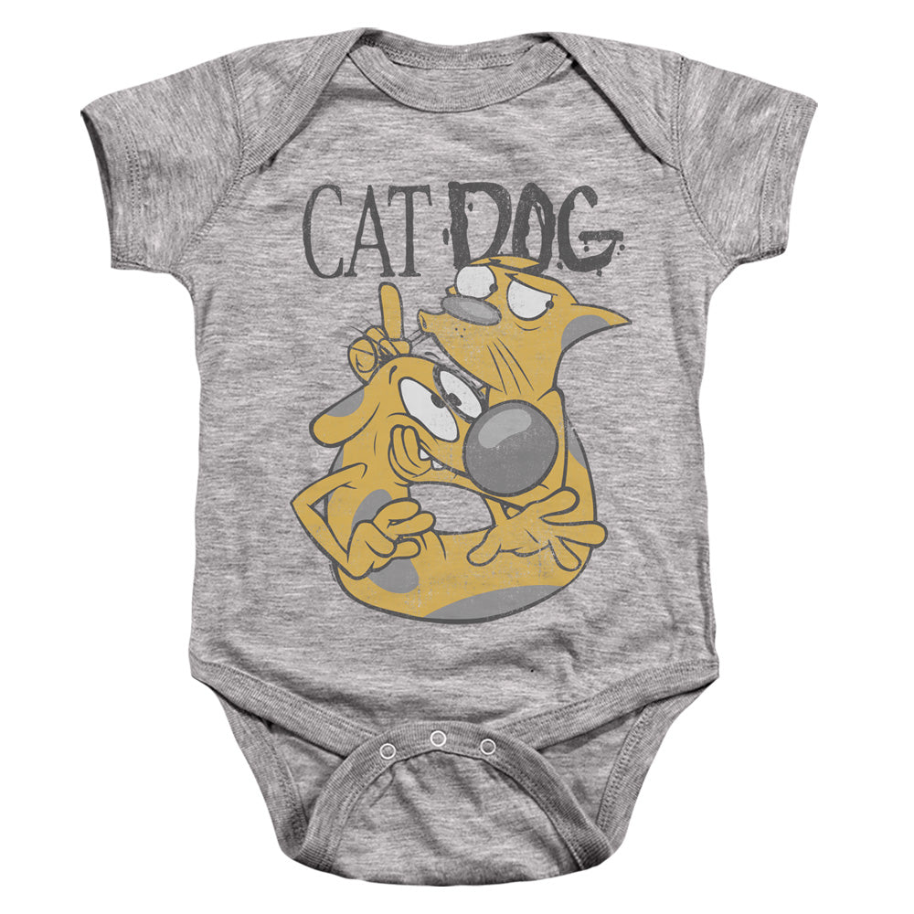 AN OFFCIALLY LICENSED CATDOG STUCK TOGETHER BABY BODYSUIT ATHLETIC HEATHER