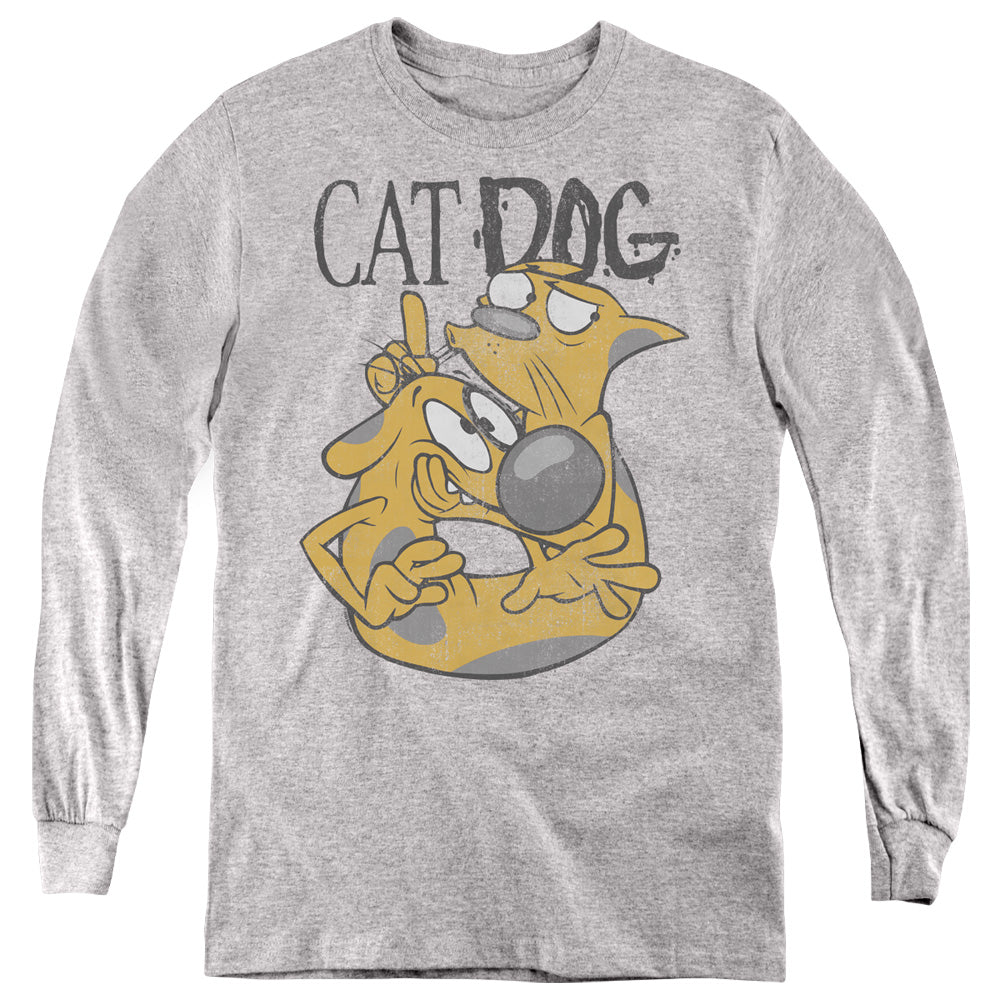 AN OFFCIALLY LICENSED CATDOG STUCK TOGETHER YOUTH LONG SLEEVE T-SHIRT ATHLETIC HEATHER