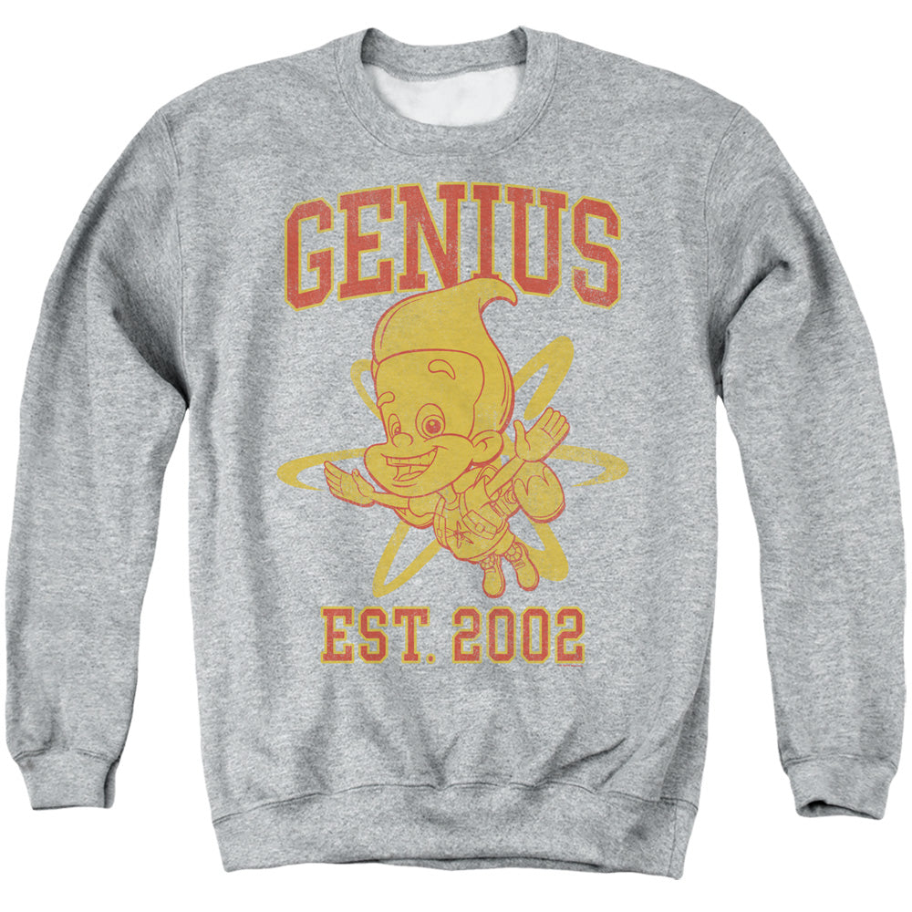 AN OFFCIALLY LICENSED JIMMY NEUTRON GENIUS COLLEGIATE ADULT UNISEX CREWNECK SWEATSHIRT ATHLETIC HEATHER