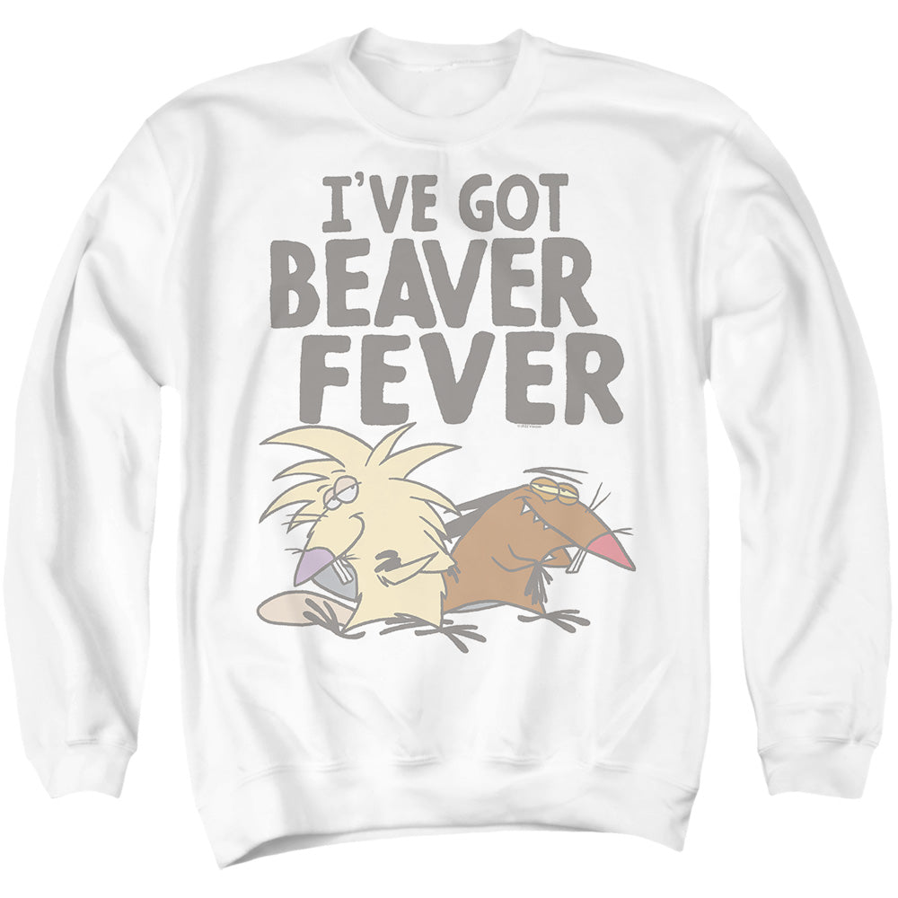 AN OFFCIALLY LICENSED ANGRY BEAVERS BEAVER FEVER ADULT UNISEX CREWNECK SWEATSHIRT WHITE