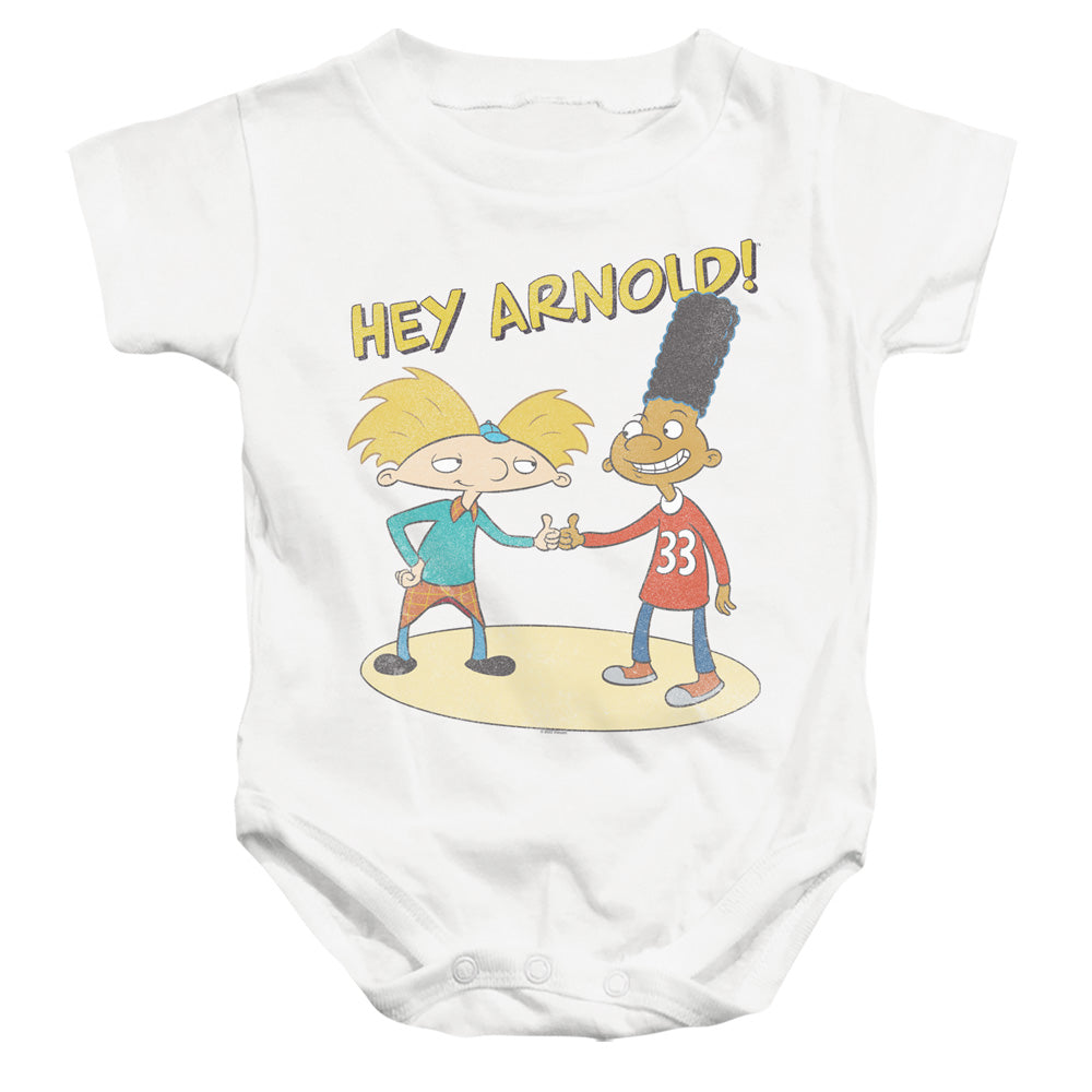 AN OFFCIALLY LICENSED HEY ARNOLD AND GERALD WITH LOGO BABY BODYSUIT WHITE