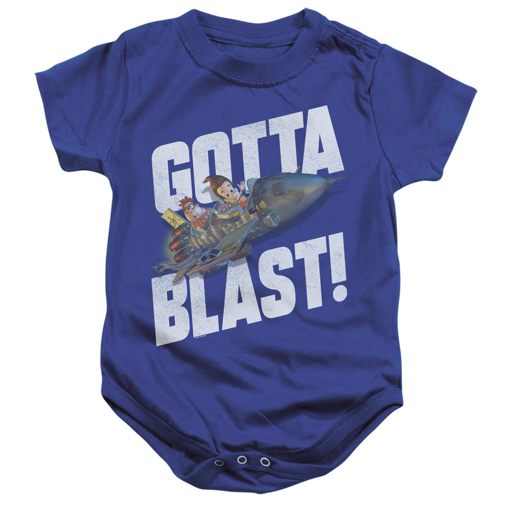 AN OFFCIALLY LICENSED JIMMY NEUTRON JIMMY NEUTRON GOTTA BLAST BABY BODYSUIT ROYAL