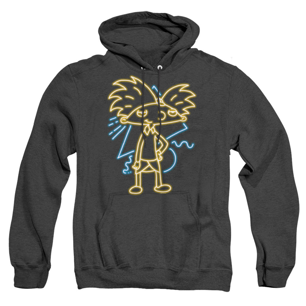 AN OFFCIALLY LICENSED HEY ARNOLD HEY ARNOLD NEON ADULT UNISEX HEATHER PULLOVER HOODIE BLACK
