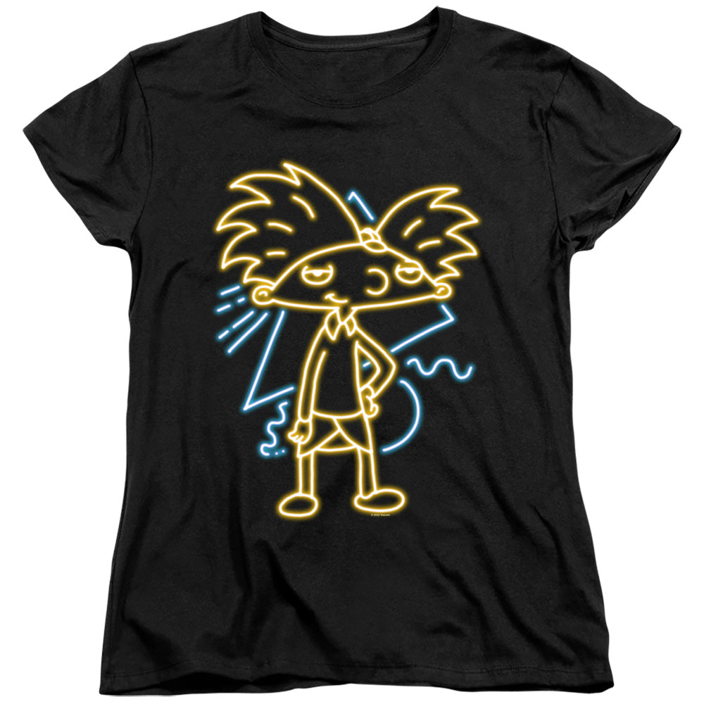 AN OFFCIALLY LICENSED HEY ARNOLD HEY ARNOLD NEON WOMEN'S REGULAR FIT T-SHIRT BLACK