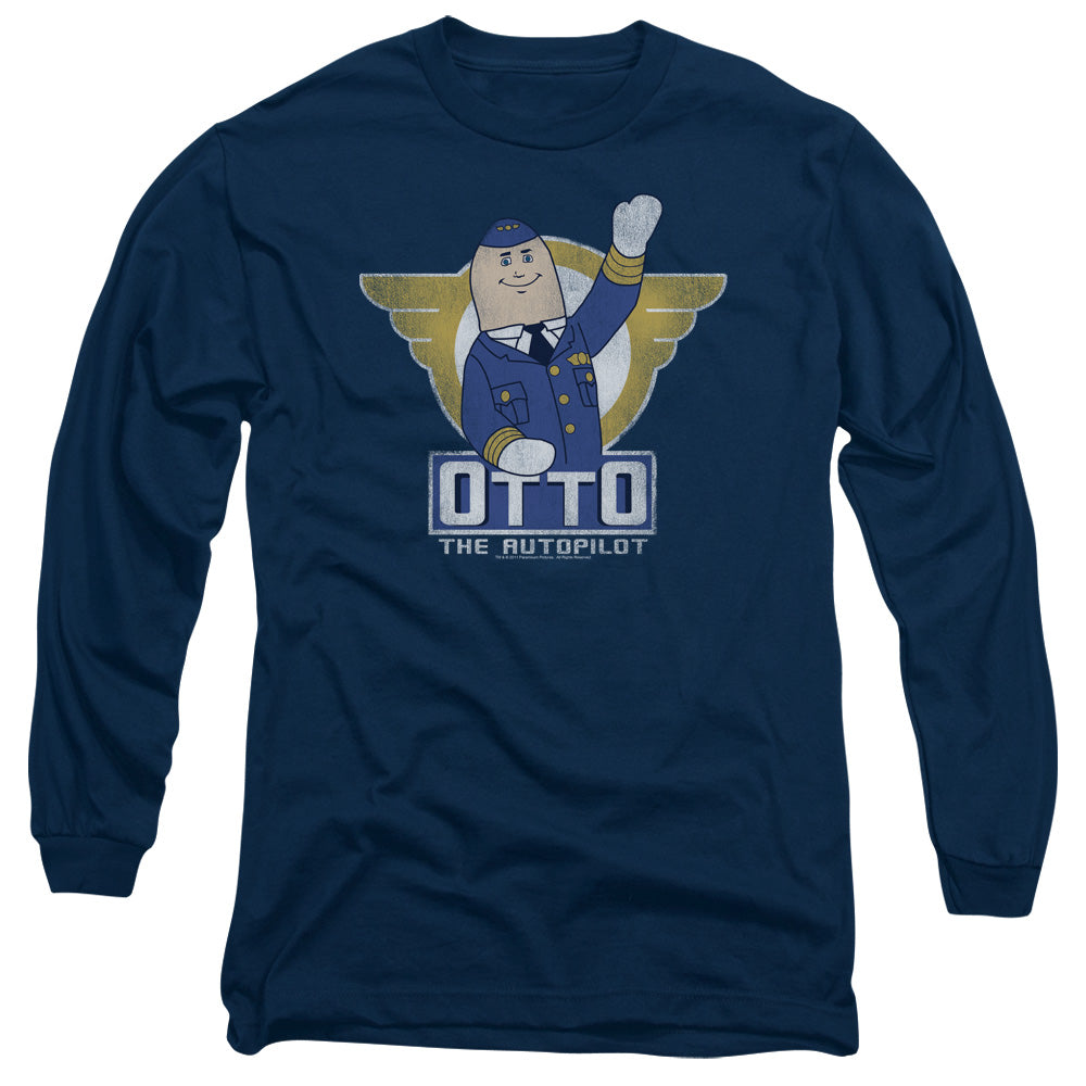 AN OFFCIALLY LICENSED AIRPLANE OTTO MEN'S LONG SLEEVE T-SHIRT NAVY