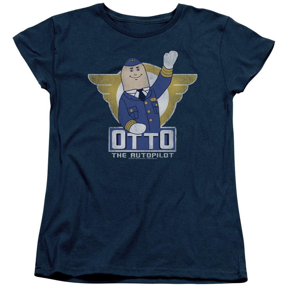 AN OFFCIALLY LICENSED AIRPLANE OTTO WOMEN'S REGULAR FIT T-SHIRT NAVY