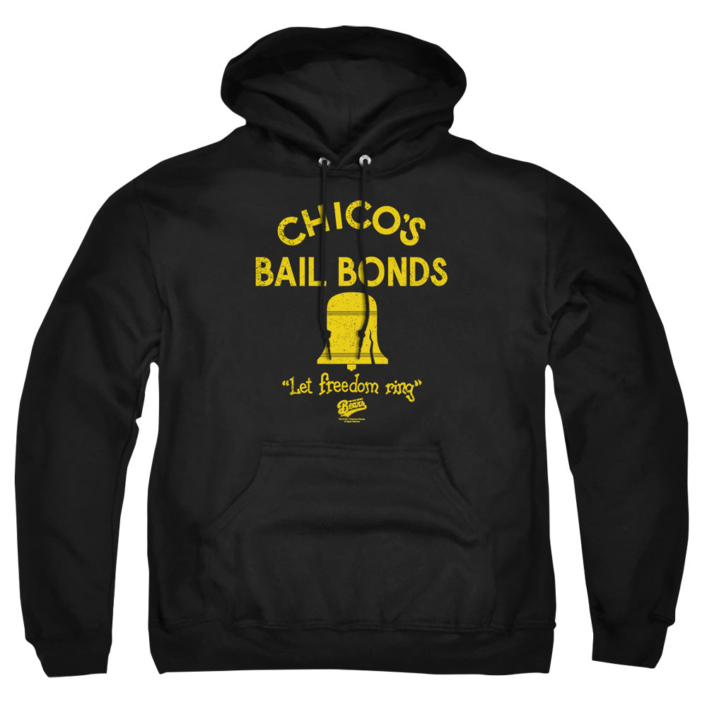 AN OFFCIALLY LICENSED BAD NEWS BEARS CHICOS BAIL BONDS ADULT UNISEX PULLOVER HOODIE BLACK