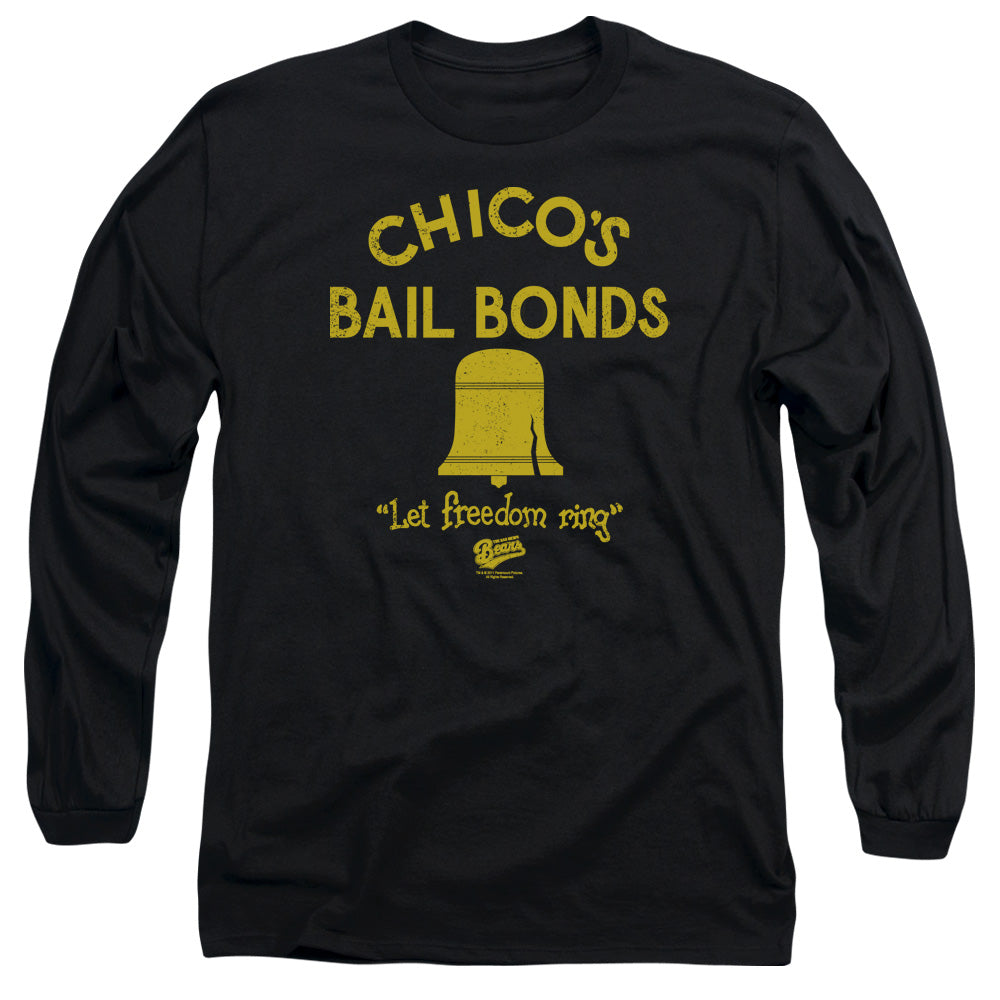 AN OFFCIALLY LICENSED BAD NEWS BEARS CHICOS BAIL BONDS MEN'S LONG SLEEVE T-SHIRT BLACK