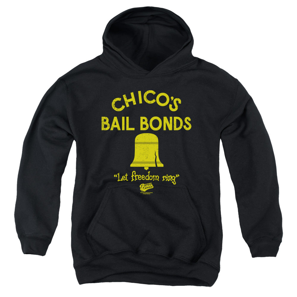 AN OFFCIALLY LICENSED BAD NEWS BEARS CHICOS BAIL BONDS YOUTH HOODIE BLACK