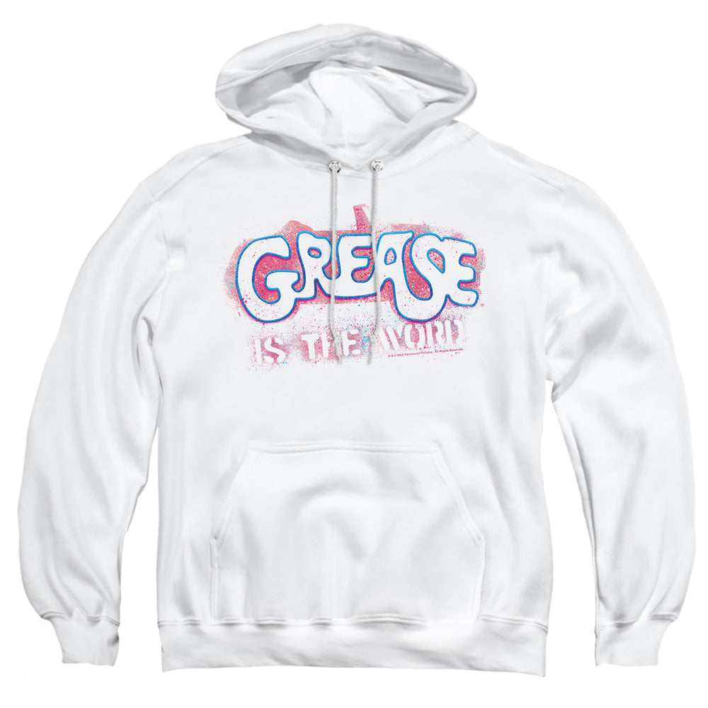 AN OFFCIALLY LICENSED GREASE GREASE IS THE WORD ADULT UNISEX PULLOVER HOODIE WHITE