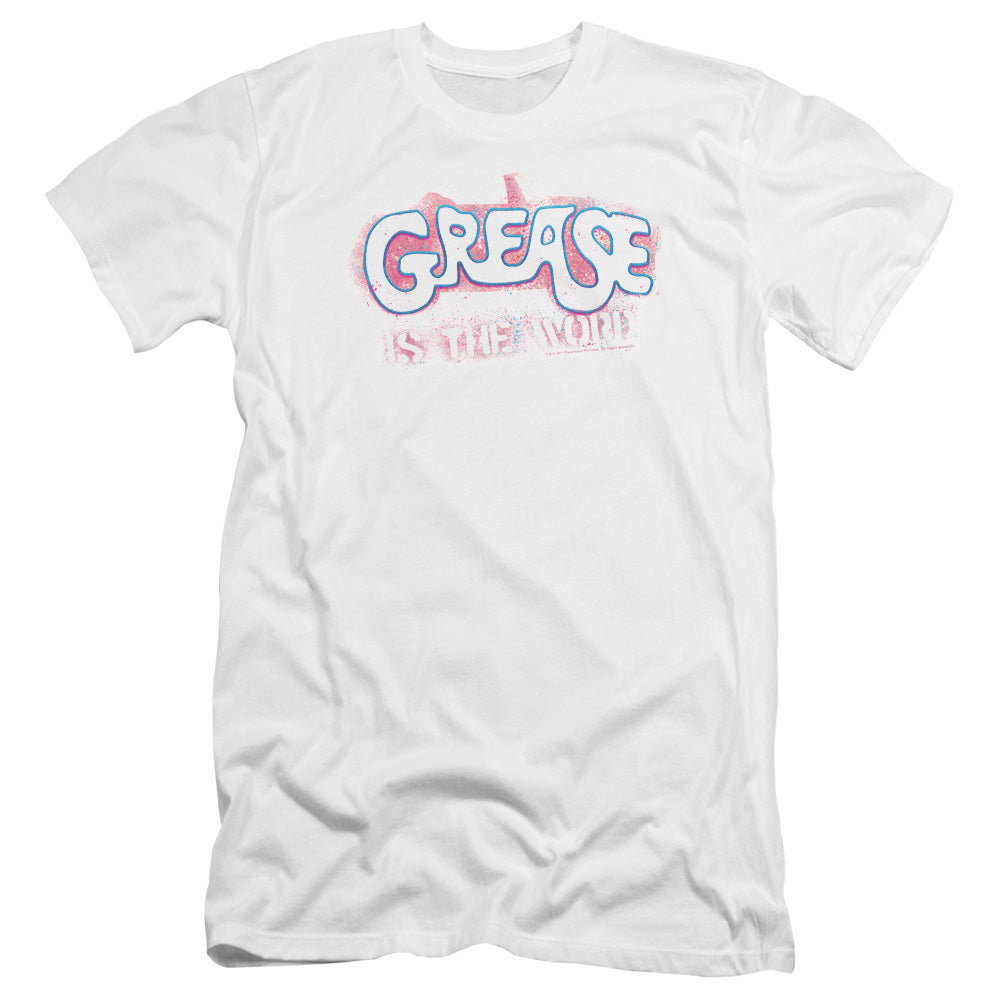 AN OFFCIALLY LICENSED GREASE GREASE IS THE WORD MEN'S PREMIUM SLIM FIT T-SHIRT WHITE