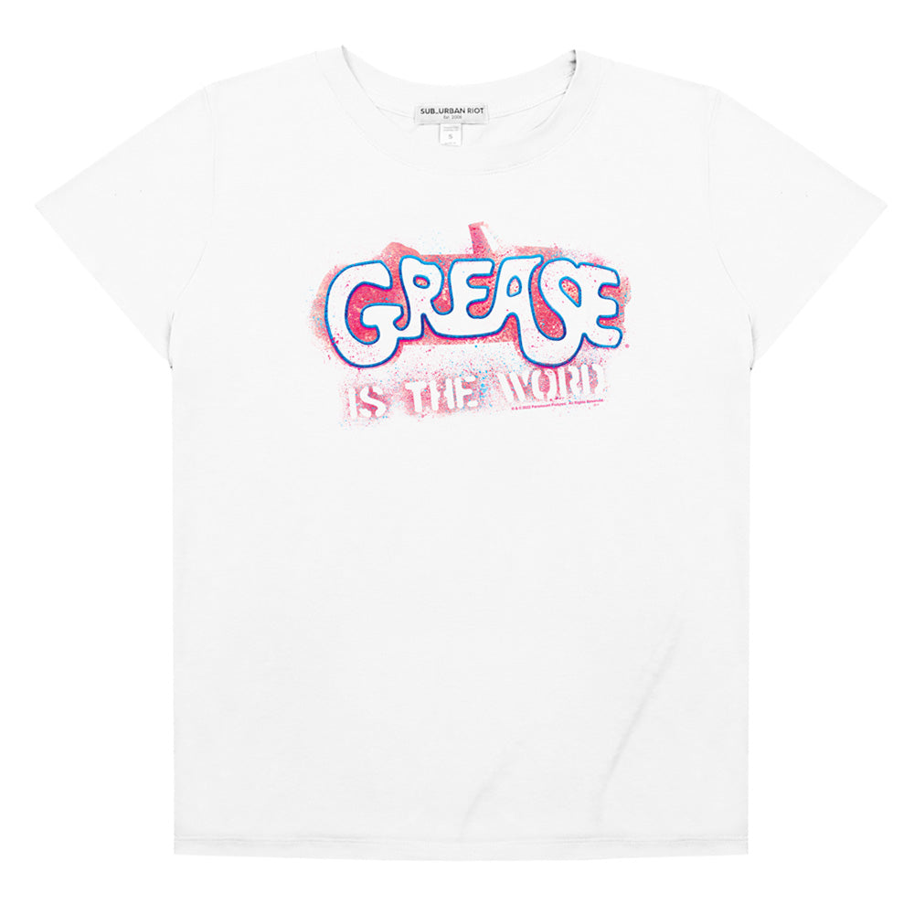 AN OFFCIALLY LICENSED GREASE GREASE IS THE WORD TRIBLEND JERSEY LOOSE TEE WHITE