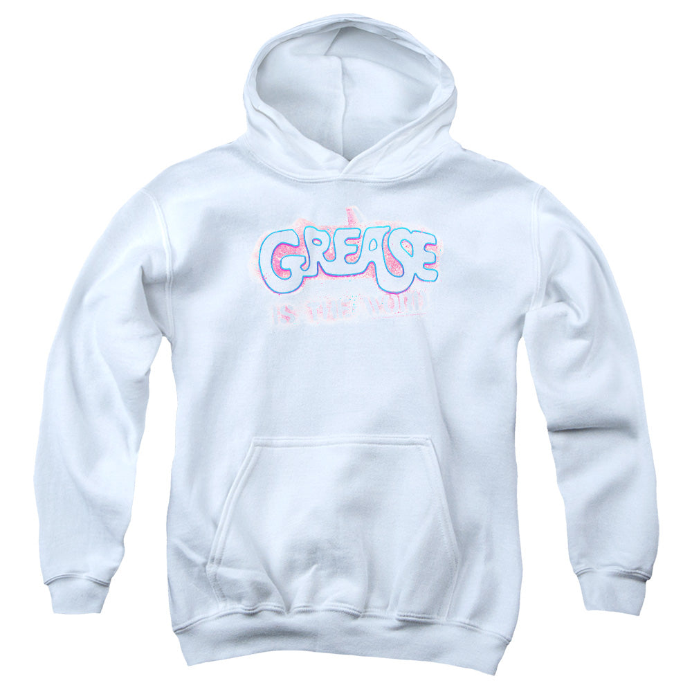 AN OFFCIALLY LICENSED GREASE GREASE IS THE WORD YOUTH HOODIE WHITE