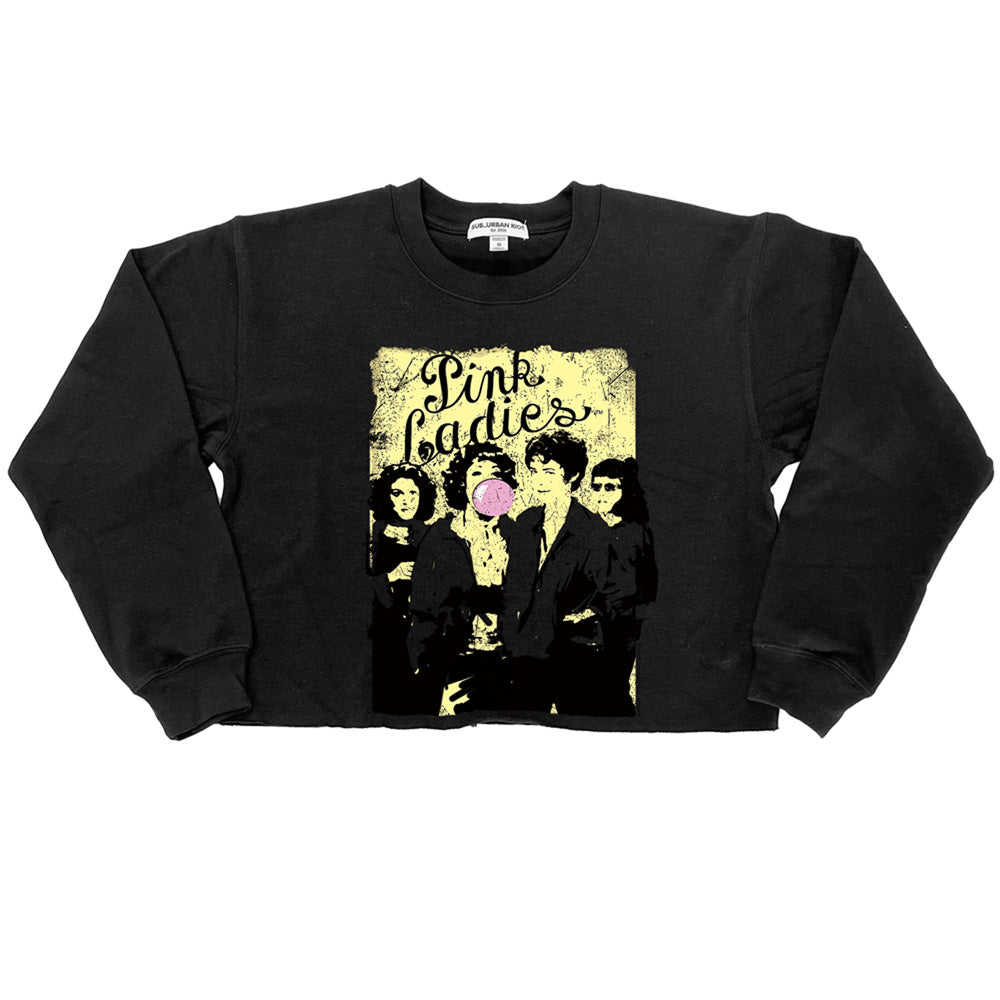 AN OFFCIALLY LICENSED GREASE PINK LADIES WOMEN'S CROP SWEATSHIRT BLACK