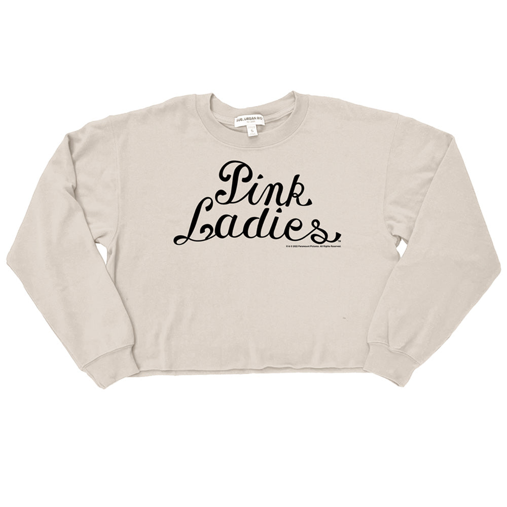 AN OFFCIALLY LICENSED GREASE PINK LADIES LOGO WOMEN'S CROP SWEATSHIRT CREAM