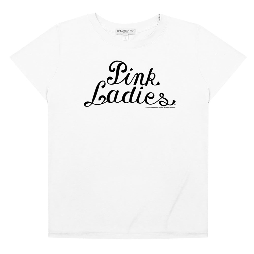 AN OFFCIALLY LICENSED GREASE PINK LADIES LOGO TRIBLEND JERSEY LOOSE TEE WHITE