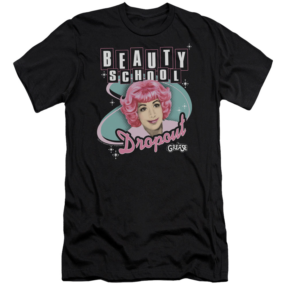 AN OFFCIALLY LICENSED GREASE BEAUTY SCHOOL DROPOUT MEN'S PREMIUM SLIM FIT T-SHIRT BLACK