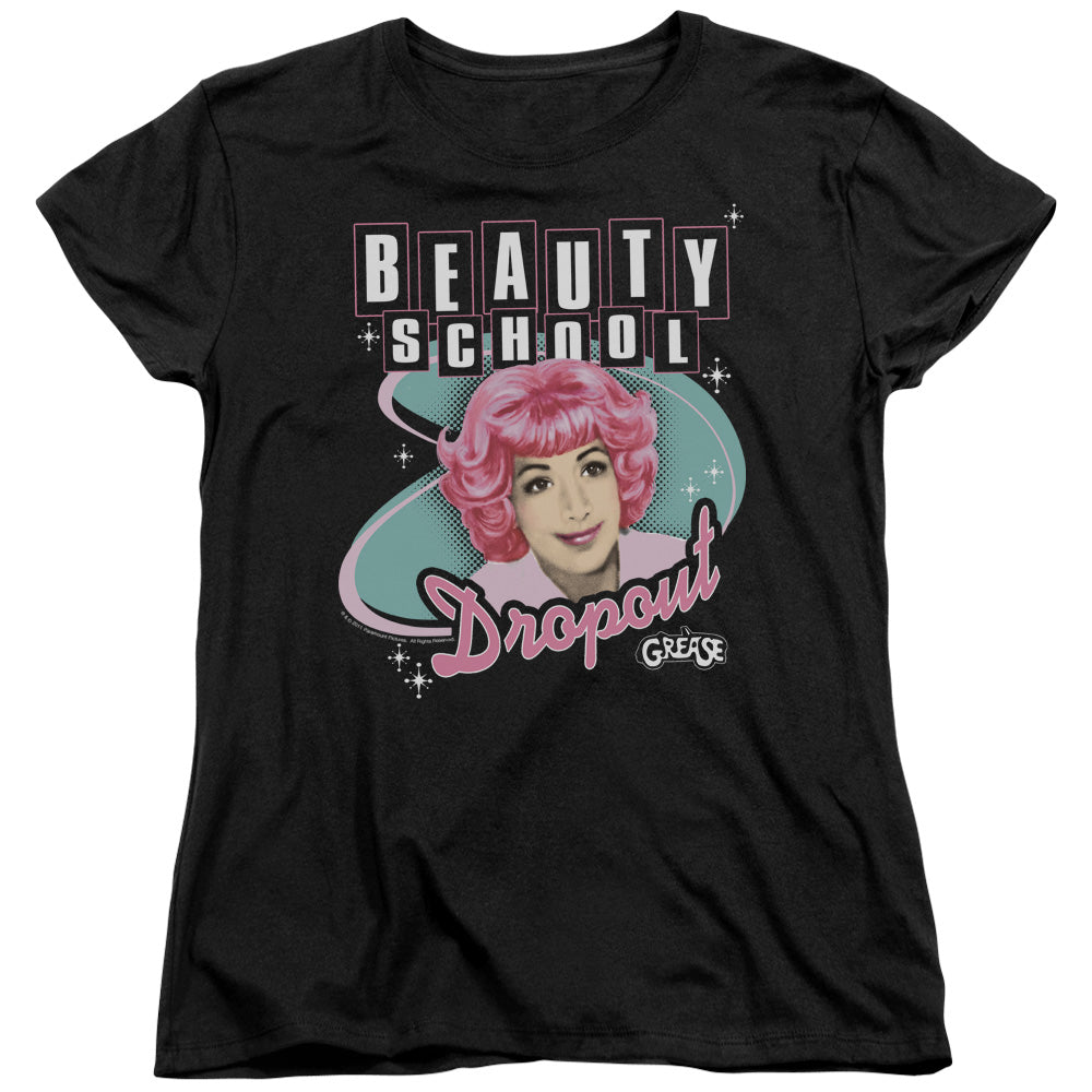 AN OFFCIALLY LICENSED GREASE BEAUTY SCHOOL DROPOUT WOMEN'S REGULAR FIT T-SHIRT BLACK