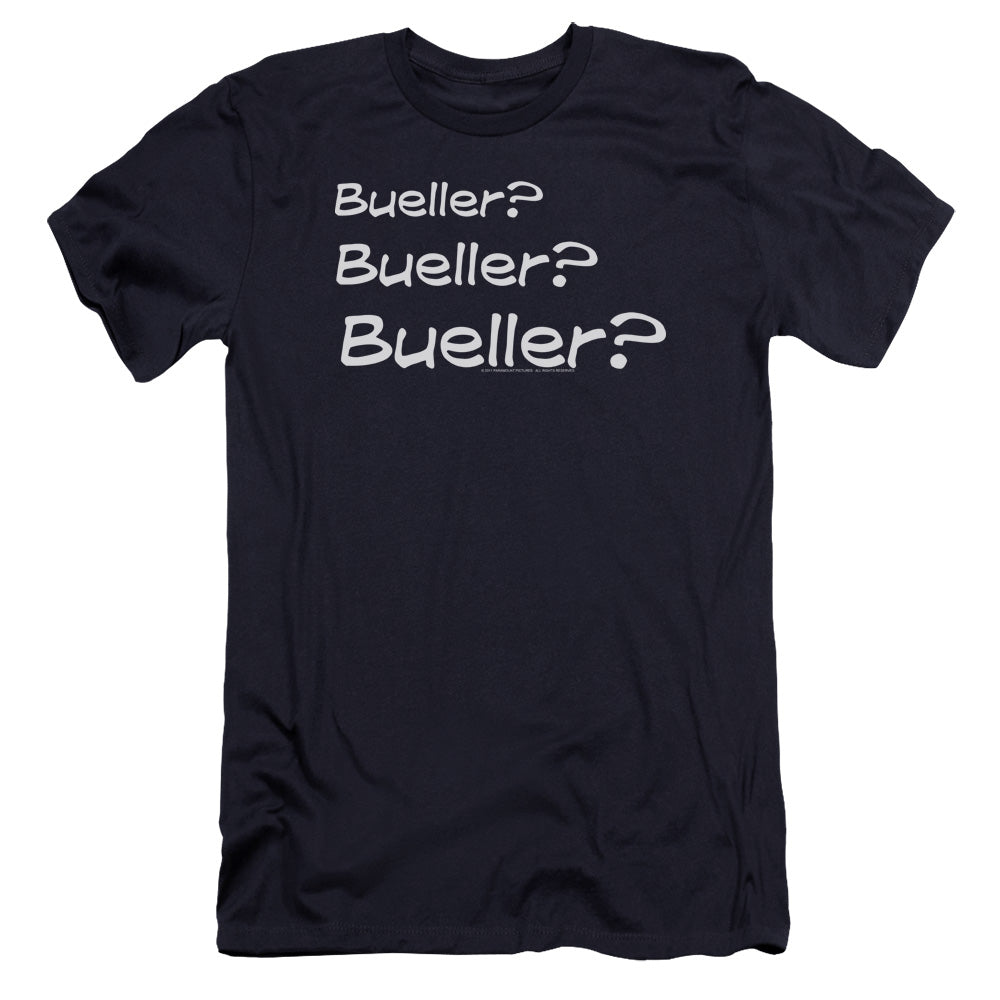 AN OFFCIALLY LICENSED FERRIS BUELLER BUELLER? MEN'S PREMIUM SLIM FIT T-SHIRT NAVY