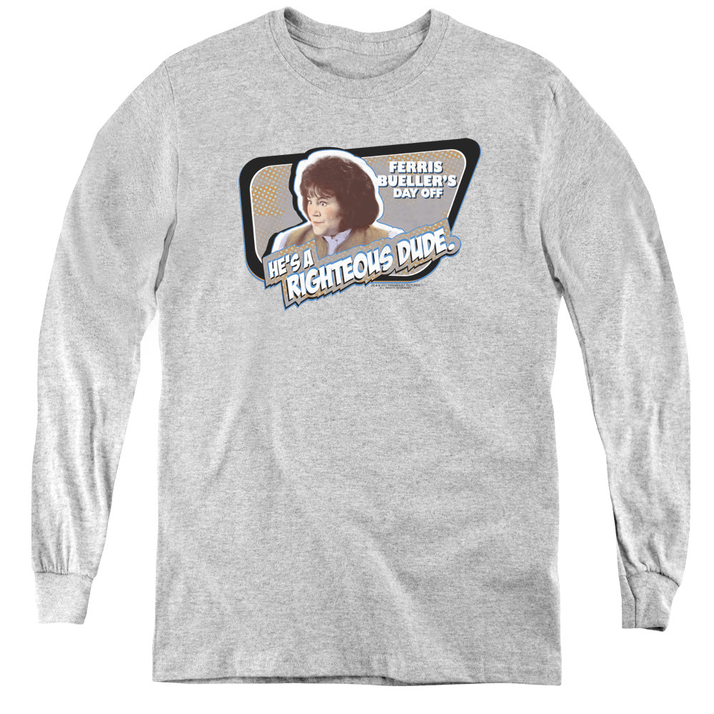 AN OFFCIALLY LICENSED FERRIS BUELLER GRACE YOUTH LONG SLEEVE T-SHIRT ATHLETIC HEATHER