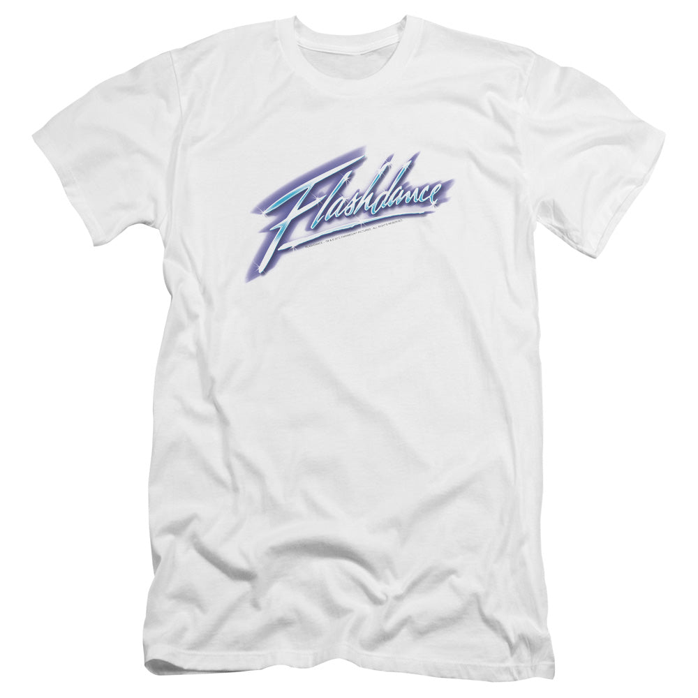 AN OFFCIALLY LICENSED FLASHDANCE LOGO MEN'S PREMIUM SLIM FIT T-SHIRT WHITE