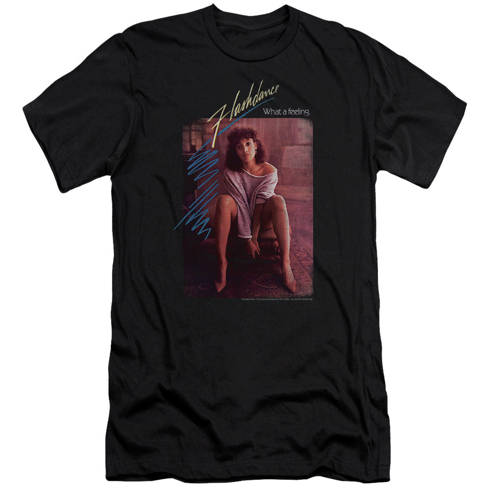 AN OFFCIALLY LICENSED FLASHDANCE TITLE MEN'S PREMIUM SLIM FIT T-SHIRT BLACK