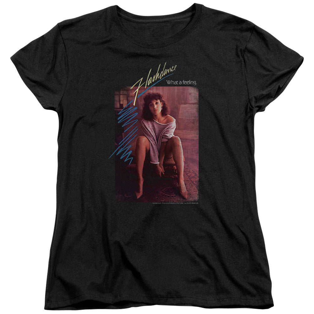 AN OFFCIALLY LICENSED FLASHDANCE TITLE WOMEN'S REGULAR FIT T-SHIRT BLACK