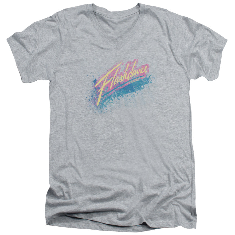AN OFFCIALLY LICENSED FLASHDANCE SPRAY LOGO MEN'S V-NECK T-SHIRT ATHLETIC HEATHER
