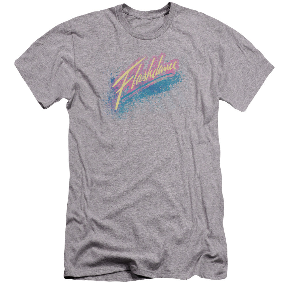 AN OFFCIALLY LICENSED FLASHDANCE SPRAY LOGO MEN'S PREMIUM SLIM FIT T-SHIRT ATHLETIC HEATHER