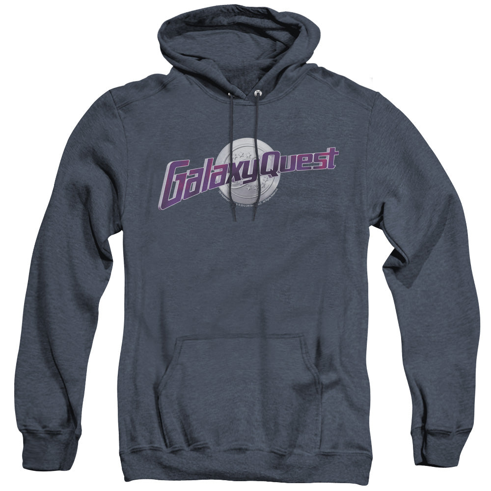 AN OFFCIALLY LICENSED GALAXY QUEST LOGO ADULT UNISEX HEATHER PULLOVER HOODIE NAVY